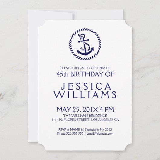 Blue Nautical Anchor Birthday Party nodigt uit Kaart (Voorkant)