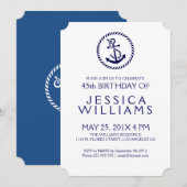Blue Nautical Anchor Birthday Party nodigt uit Kaart (Voorkant / Achterkant)