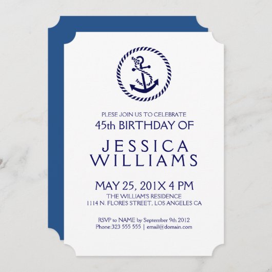 Blue Nautical Anchor Birthday Party nodigt uit Kaart (Voorkant / Achterkant)