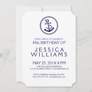 Blue Nautical Anchor Birthday Party nodigt uit Kaart