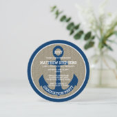 Blue Nautical Anchor | Burlap Graduation Party Kaart (Staand voorkant)