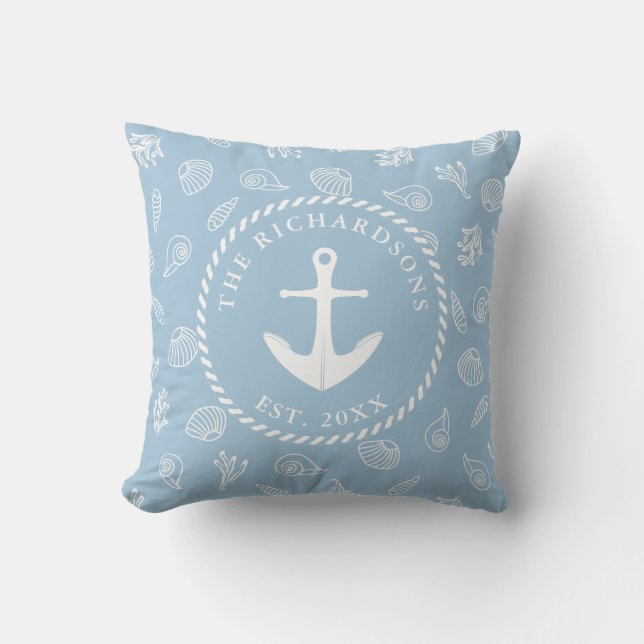 Blue Nautical Anchor Coastal Beach House Buitenkussen (Voorkant)