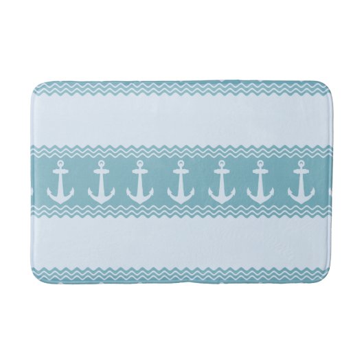 Blue Nautical Anchor Coastal Stripes Badmat (Voorkant)