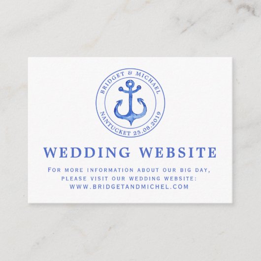 Blue Nautical Anchor | Informatie over de bruiloft Informatiekaartje (Voorkant)