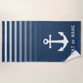 Blue Nautical  Anchor Jouw naam of Boat Strandlaken (Voorkant)