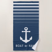 Blue Nautical  Anchor Jouw naam of Boat Strandlaken (Voorkant)
