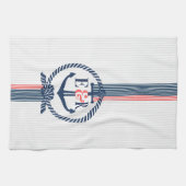 Blue Nautical Anchor Knot & Stripes Monogram Theedoek (Horizontaal)