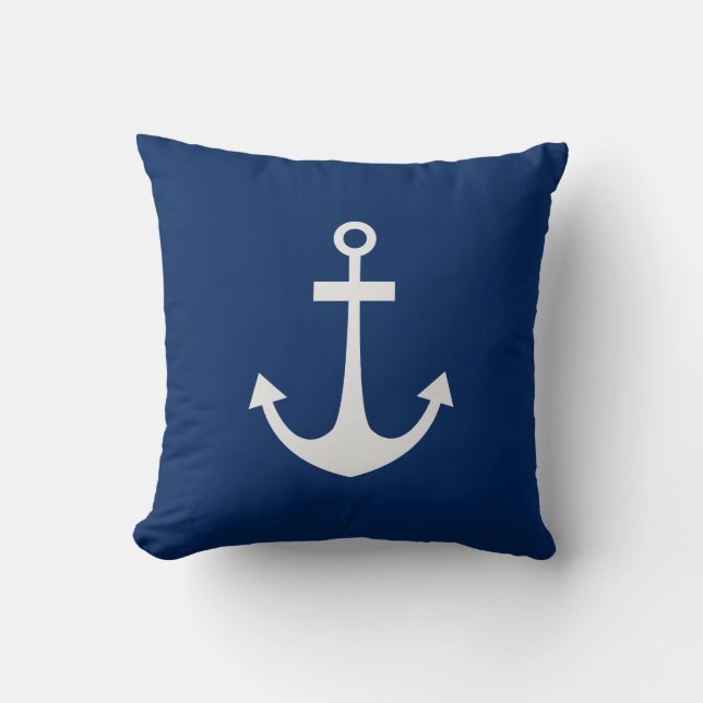 Blue Nautical Anchor Kussen (Voorkant)
