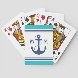 Blue Nautical Anchor Monogram Speelkaarten