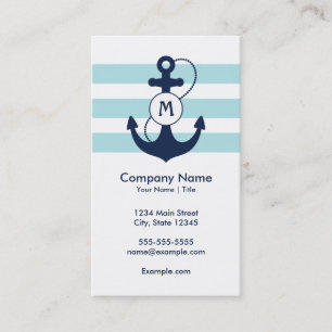 Blue Nautical Anchor Monogram Visitekaartje