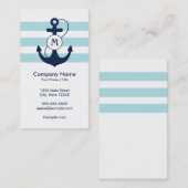 Blue Nautical Anchor Monogram Visitekaartje (Voorkant / Achterkant)