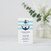 Blue Nautical Anchor Monogram Visitekaartje (Staand voorkant)