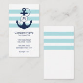 Blue Nautical Anchor Monogram Visitekaartje (Voorkant / Achterkant)