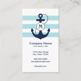 Blue Nautical Anchor Monogram Visitekaartje