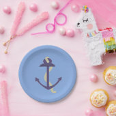 Blue Nautical Anchor Papieren Bordje (Feest)