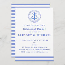Blue Nautical Anchor Rehearsal Dinner Invitation