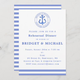 Blue Nautical Anchor Rehearsal Dinner Invitation Kaart