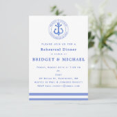 Blue Nautical Anchor Rehearsal Dinner Invitation Kaart (Staand voorkant)