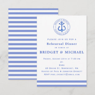 Blue Nautical Anchor Rehearsal Dinner Invitation Kaart