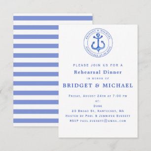 Blue Nautical Anchor Rehearsal Dinner Invitation Kaart