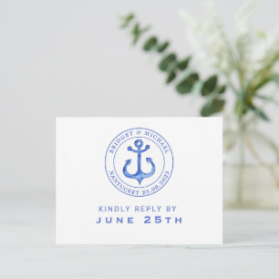 Blue Nautical Anchor   RSVP Weddenschap Uitnodiging Briefkaart