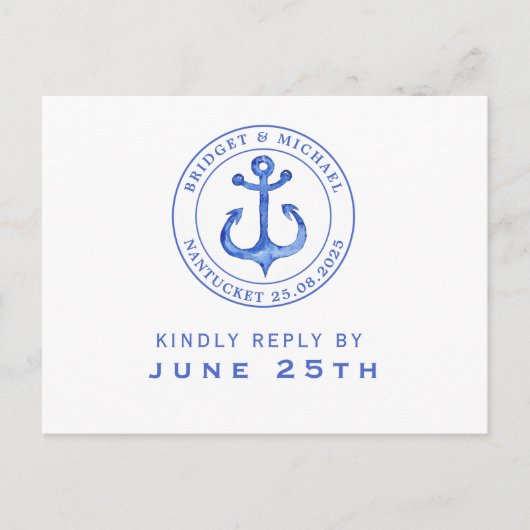 Blue Nautical Anchor | RSVP Weddenschap Uitnodiging Briefkaart (Voorkant)