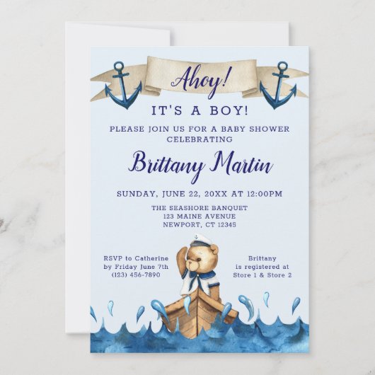 Blue Nautical Anchor Sailor Beer Baby shower Kaart (Voorkant)