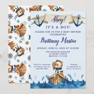 Blue Nautical Anchor Sailor Beer Baby shower Kaart