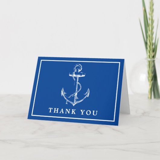 Blue Nautical Anchor Simple Photo Bedankkaart (Voorkant)