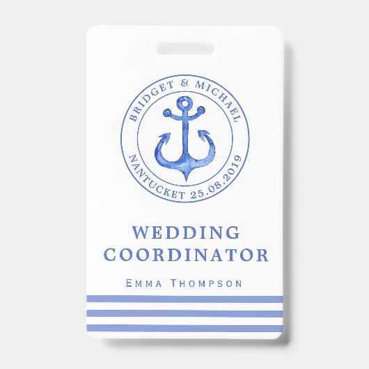 Blue Nautical Anchor | Weddenschap Badge (Voorkant)