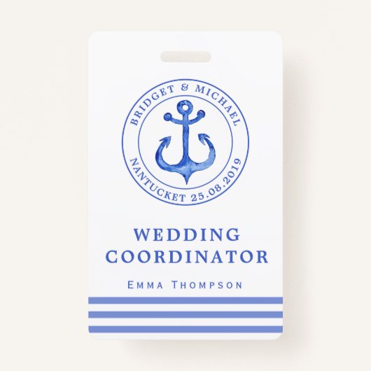 Blue Nautical Anchor | Weddenschap Badge (Voorkant)