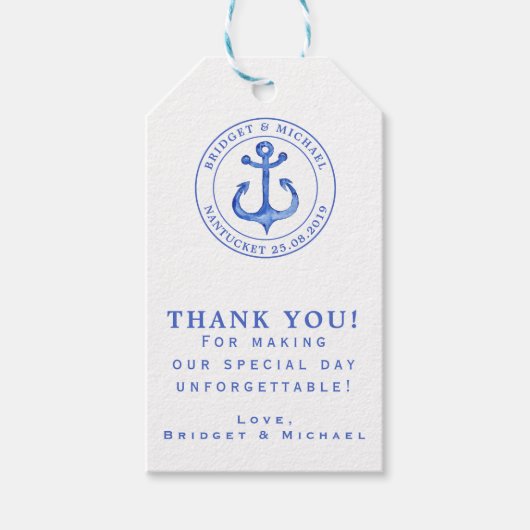 Blue Nautical Anchor | Weddenschap Hartelijk dank Cadeaulabel (Voorkant)