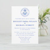 Blue Nautical Anchor Wedding Invitation Kaart (Staand voorkant)