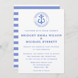 Blue Nautical Anchor Wedding Invitation Kaart