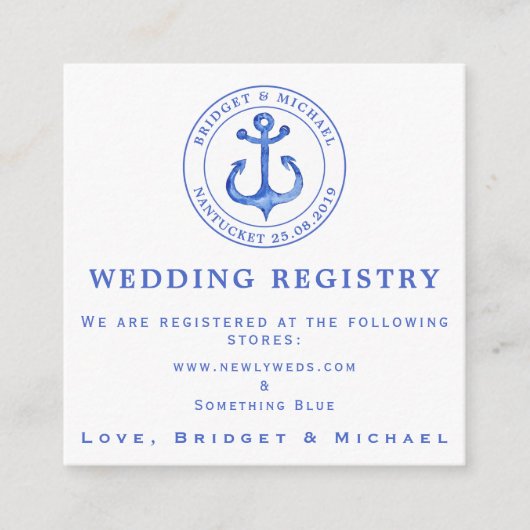Blue Nautical Anchor Wedding Registry Insert Card Informatiekaartje (Voorkant)
