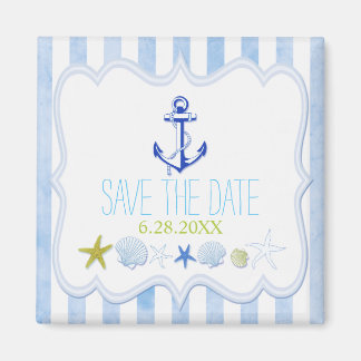 Blue Nautical Anchor Wedding Save the Date Magneet