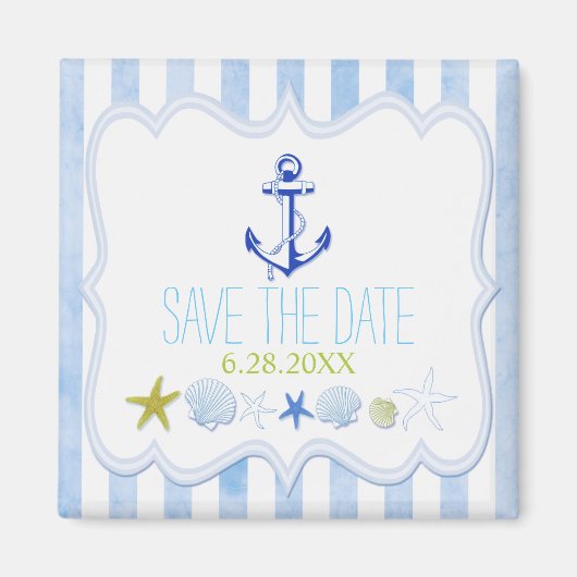 Blue Nautical Anchor Wedding Save the Date Magneet (Voorkant)