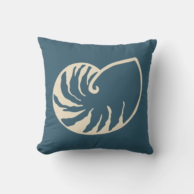 Blue Nautical Beach Coral Nautilus Sierkussen (Voorkant)