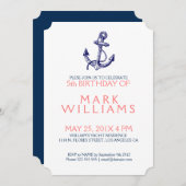 Blue Nautical Boat Anchor Birthday Party nodigt ui Kaart (Voorkant / Achterkant)
