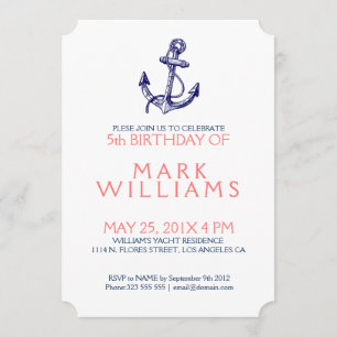 Blue Nautical Boat Anchor Birthday Party nodigt ui Kaart