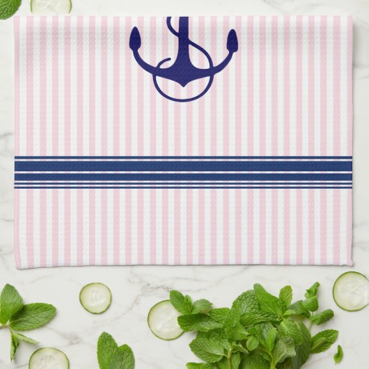 Blue Nautical Boat Anchor Stripes Accent Theedoek (Gevouwen)