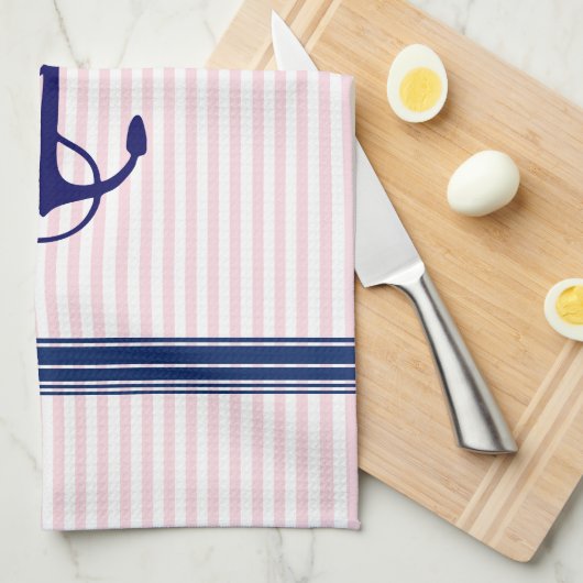 Blue Nautical Boat Anchor Stripes Accent Theedoek (Quarter Fold)