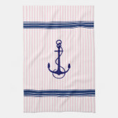 Blue Nautical Boat Anchor Stripes Accent Theedoek (Verticaal)