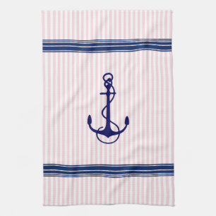 Blue Nautical Boat Anchor Stripes Accent Theedoek