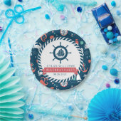 Blue Nautical Boat Wheel & Marine Life Pattern Papieren Bordje (Feest)