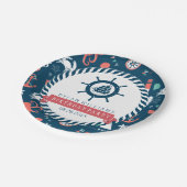 Blue Nautical Boat Wheel & Marine Life Pattern Papieren Bordje (Gekanteld)