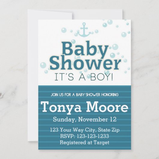 Blue nautical bubble Baby shower Invitation Kaart (Voorkant)