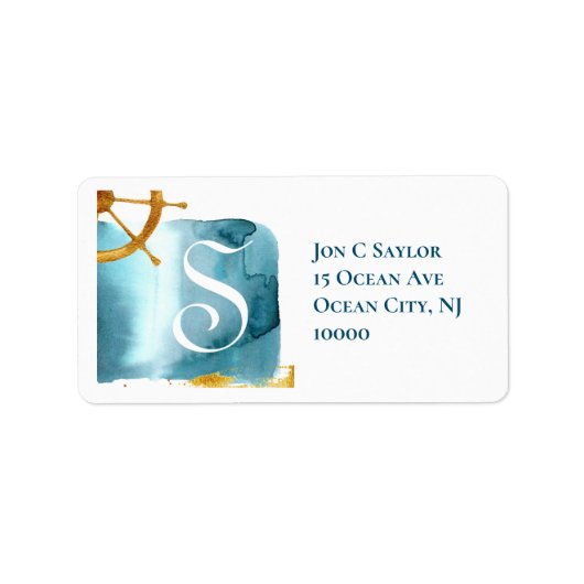Blue Nautical Coastal Monogram Label (Voorkant)