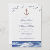 Blue Nautical Coastal Zee Bridal Shower Invitation Kaart (Voorkant)