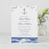 Blue Nautical Coastal Zee Bridal Shower Invitation Kaart (Staand voorkant)